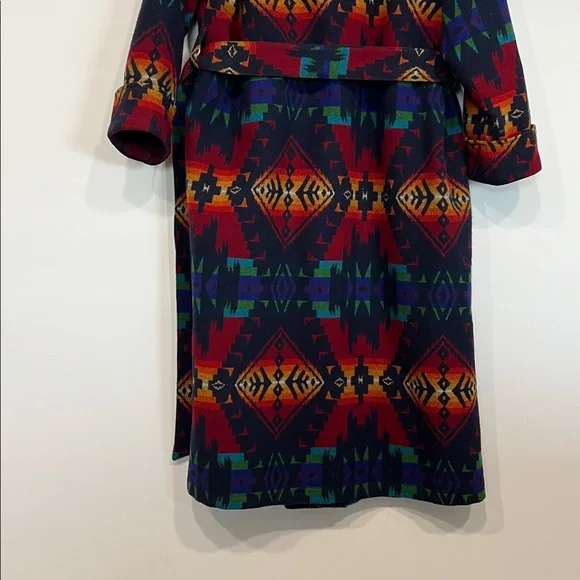Pendleton Long Wool Jacket Shawl Collar Robe in Chief Joseph Aztec Design - Picture 14 of 16